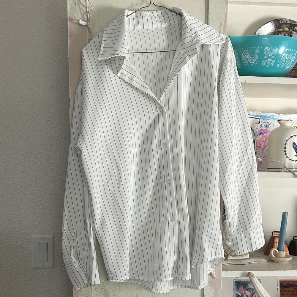 White Pinstripe Button-Up Shirt